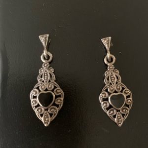 Marcasite and silver tone pierced earrings
